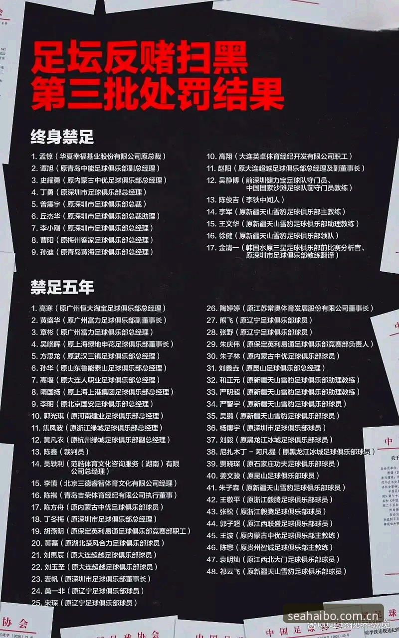 中国足协第三批禁足名单最新动态：65名足球从业者因腐败被重罚